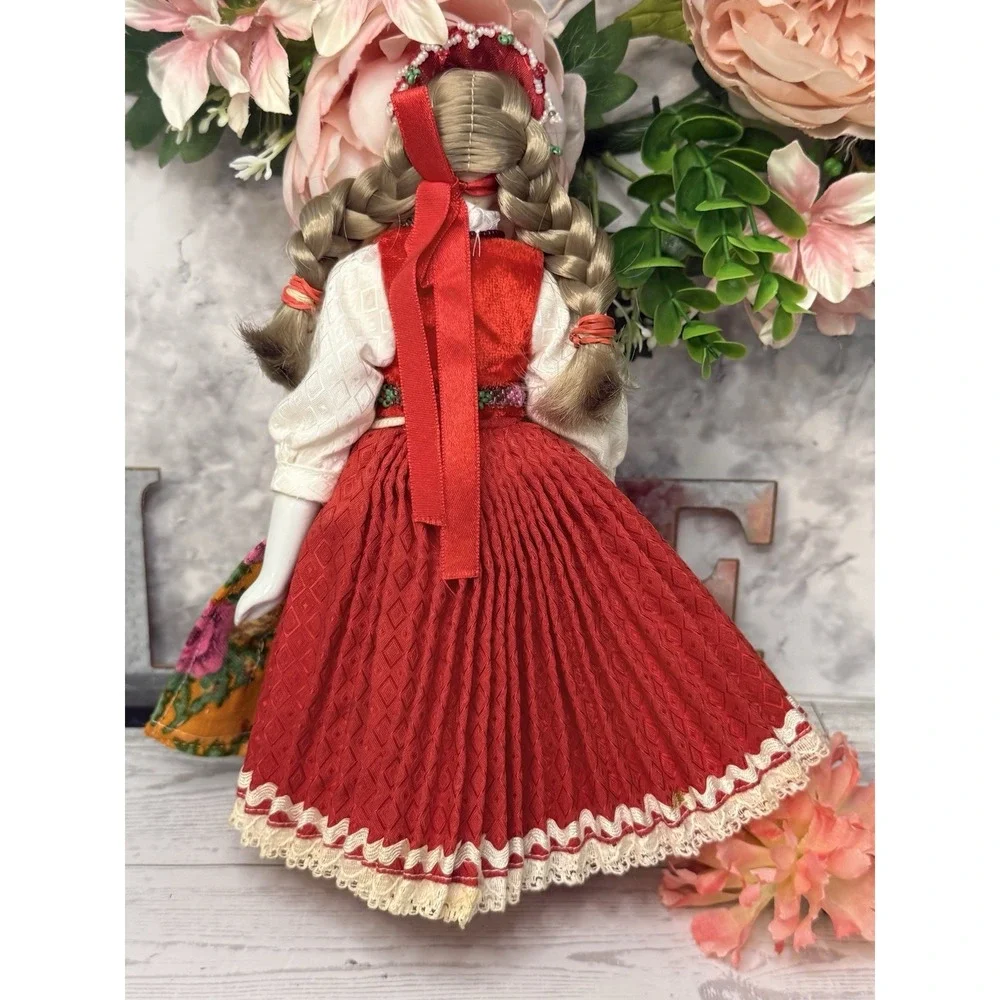 Vintage Folk Ethnic Female Doll Handmade Beaded Clothes Hat Braided Hair 10